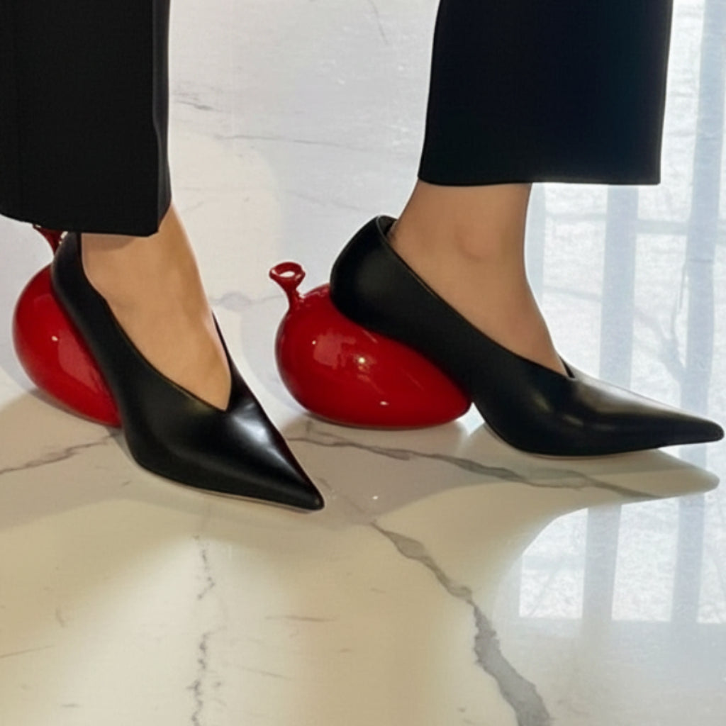 Trendy balloon pointed toe slip on women dress shoes strange heel casual women pumps