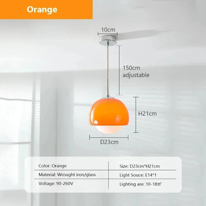 Retro 60s Pendant Lights for Restaurant Cafe Bar, Bedroom, studio, Hotel, living room, office,. Hanging Lamp Ceiling Chandeliers Orange Round Ball Decoration