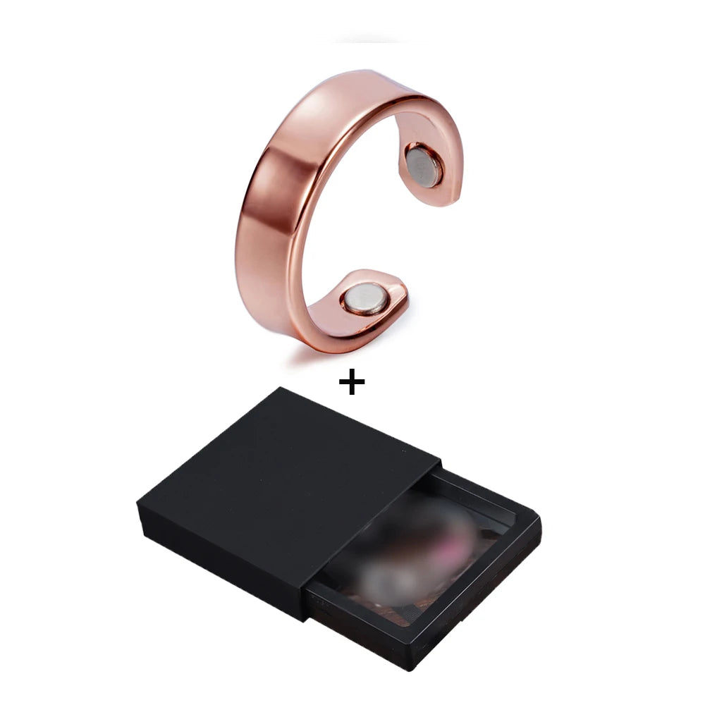 Vinterly Copper Adjustable Ring Men Health Energy Magnetic Copper Women Minimalist Open Cuff Finger Jewelry for Arthritis Relief