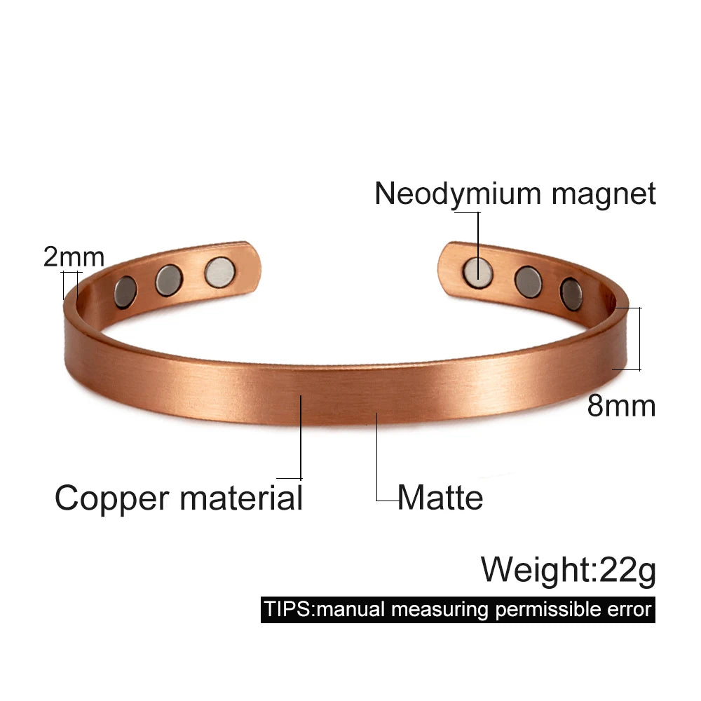 Vinterly Matte Pure Copper Bracelets Men Magnetic Arthritis Adjustable 10mm Wide Open Cuff High Magnet Energy Bangles Resizable