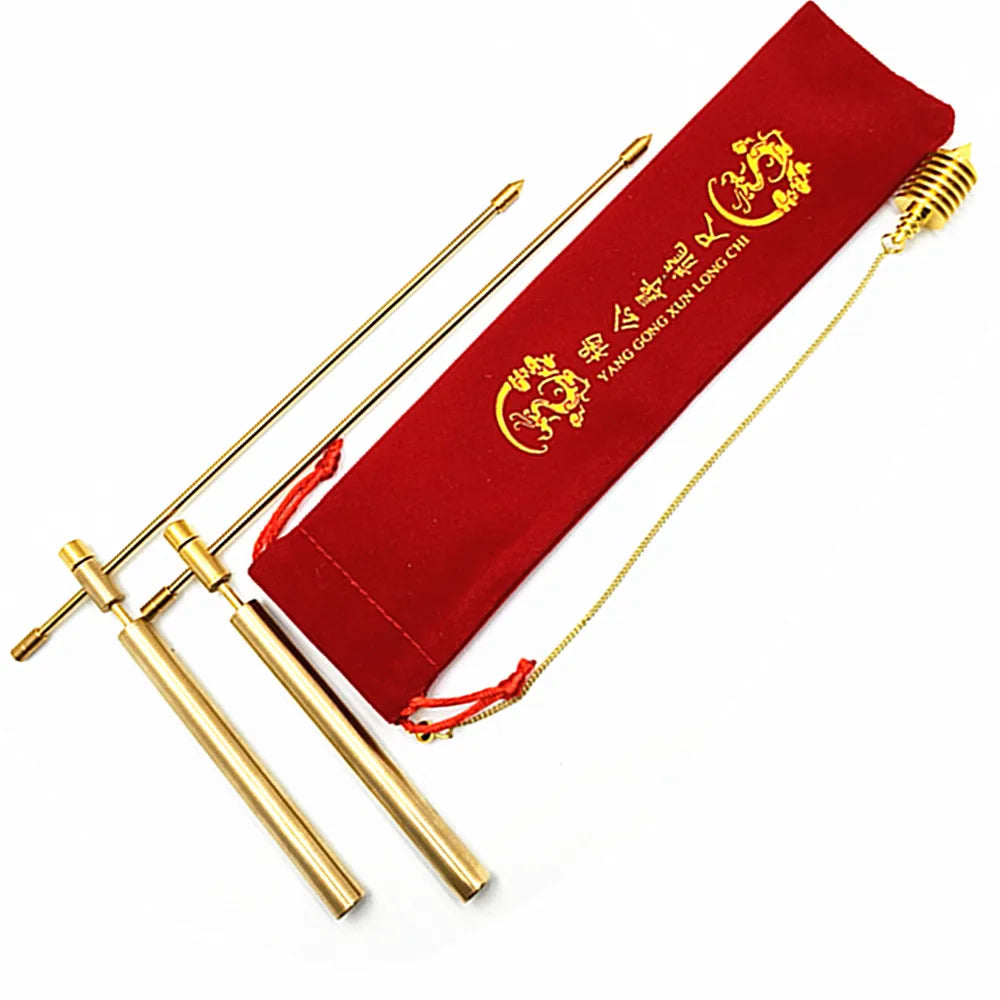 Copper pull rod, 2 divination rods - solid copper and brass, with gift box and bag - detecting gold, water, ghost hunting