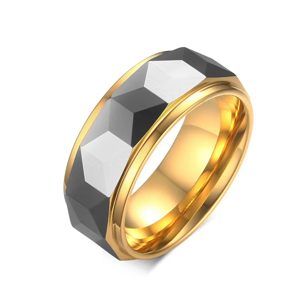 Mens Rings Tungsten Carbide Anti-scratch 8mm Gold-color Thumb Finger Punk Metal Wedding Party Engagement Male Jewelry Waterproof