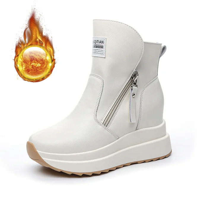 9cm White Black Women Ankle Boots Platform Wedge Heel Booties Shoes Microfiber Leather Spring Winter Fashion Sneakers High Top