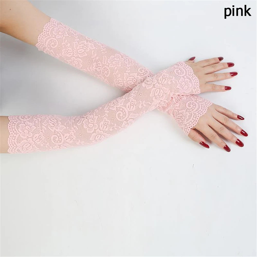 1 Pair Classic Summer Sunscreen Lace Arm Sleeve Mittens Ice Arm Cuffs Fingerless Driving Gloves Arm Cover