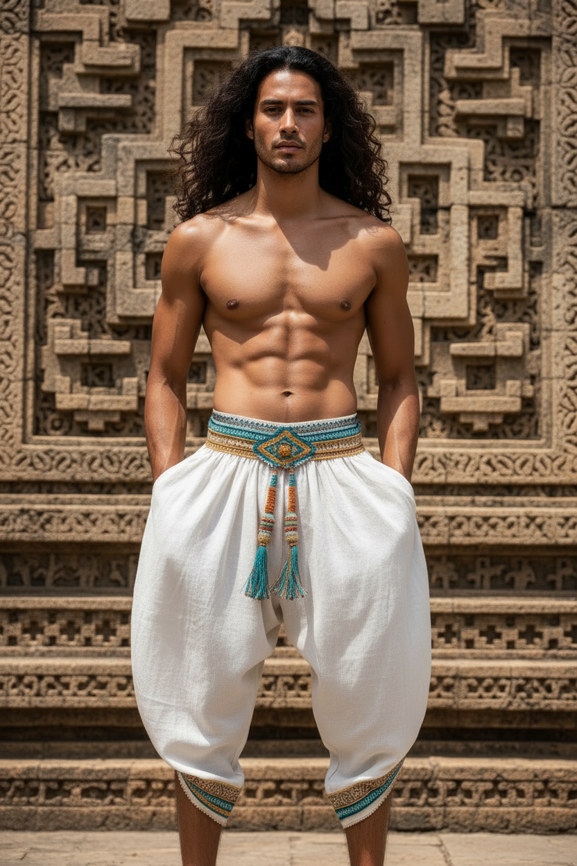 Summer Men's Tassel Elastic Waist Casual Beach Pants 2025 New Ethnic Linen Trendy Loose Printed Lace Comfort Cropped Pants Men's