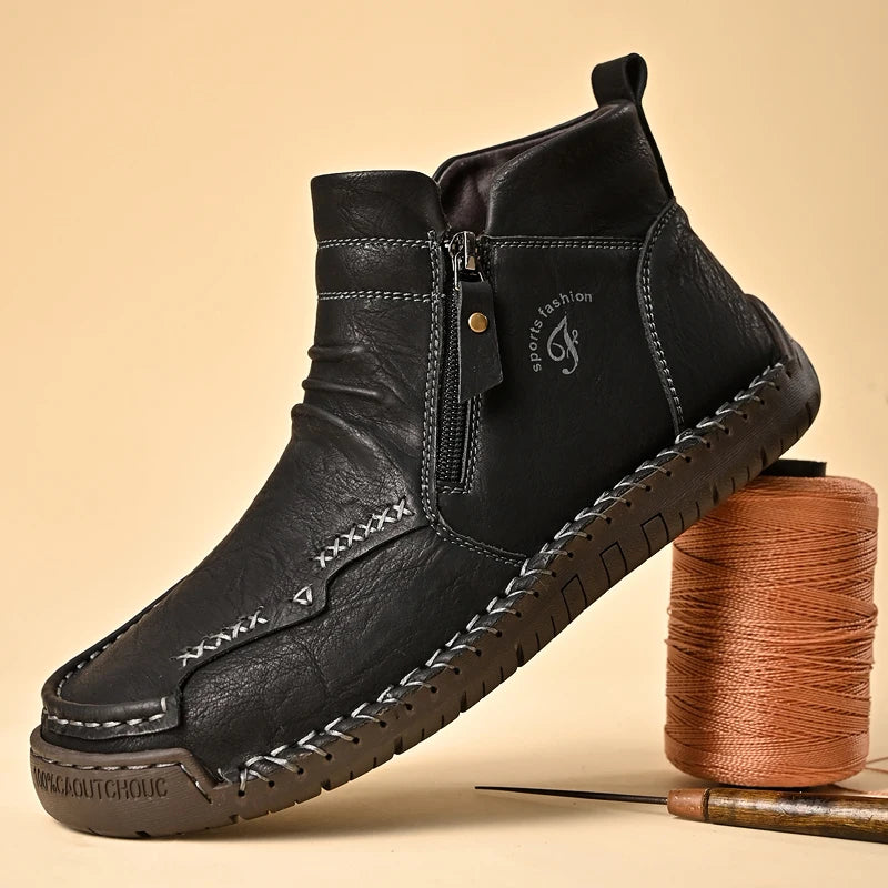 Men's Shoes Genuine Leather Luxury Slip on Shoe Handmade Ankle Boots Comfortable Timeless Winter Fashion Mid Cut Handmade Zipper Shoes