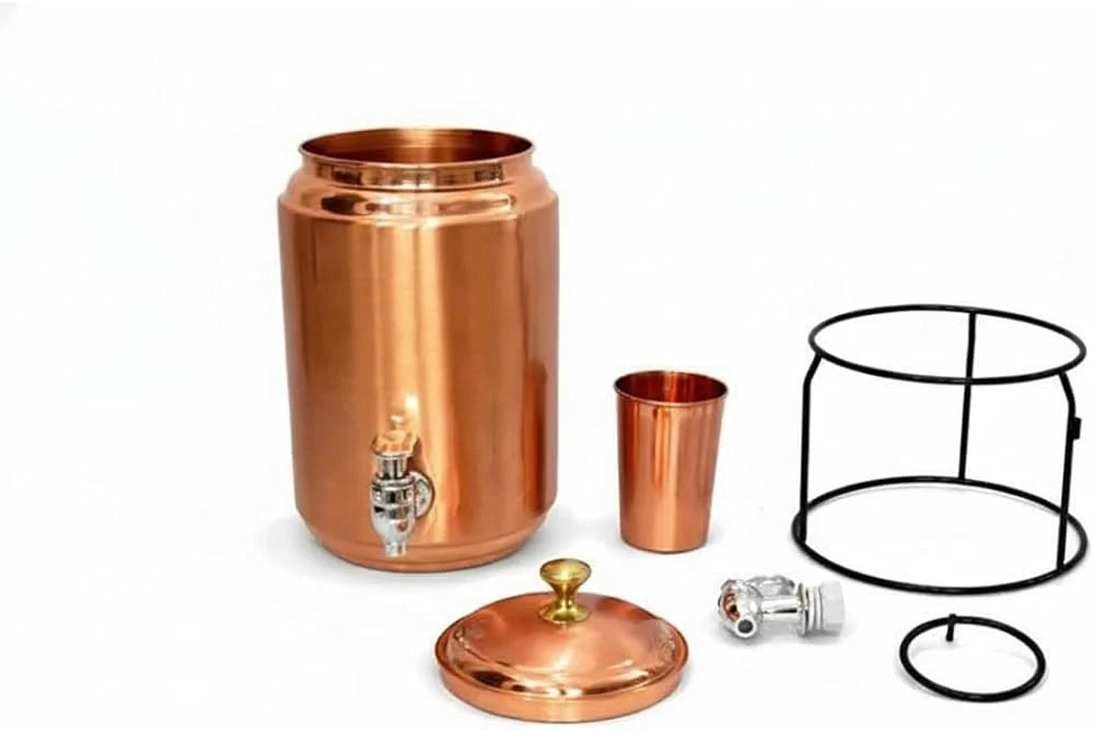 100% Pure Handmade Copper Water Dispenser 5L Glass Water Tap Hammered Copper Water Tank Metal Matki Eco-Friendly Bar Accessories