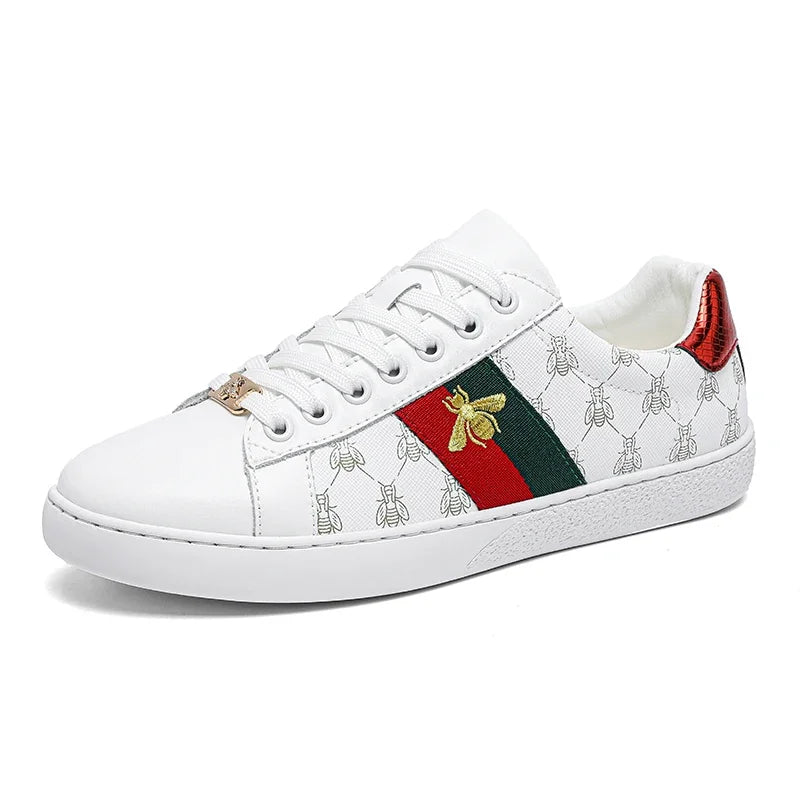 Brand Fashion Embroidered Bee Shoes Man Quality Genuine Leather Men's Skate Shoes Luxury Designer Sneakers zapatos de skateboard