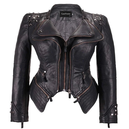 2025 2026 Winter- Spring New Style Suit Collar Rivet Waist Short Washed Pu Leather Jacket