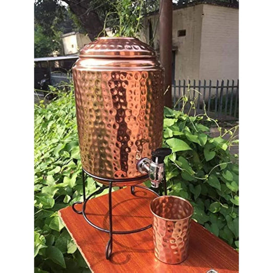 100% Pure Copper Eco-Friendly American Style Water Dispenser Lid 3.5 Gallon XL Capacity Metal Drinkware