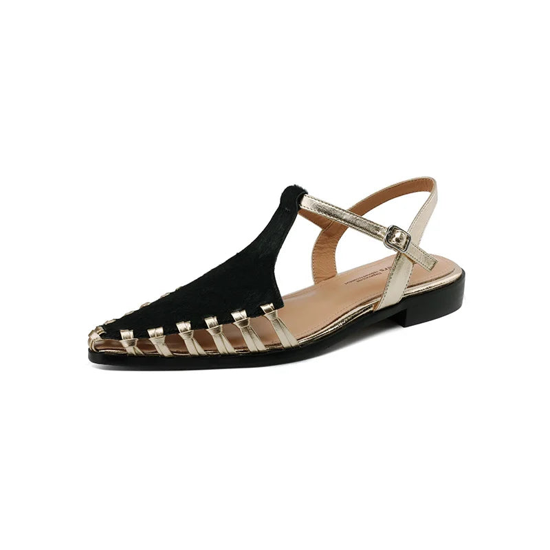 Fashion Horsehair t-strap women's Sandals Covered Toe Low Heels Female Summer Sandals Ladies Casual Sandals Walk