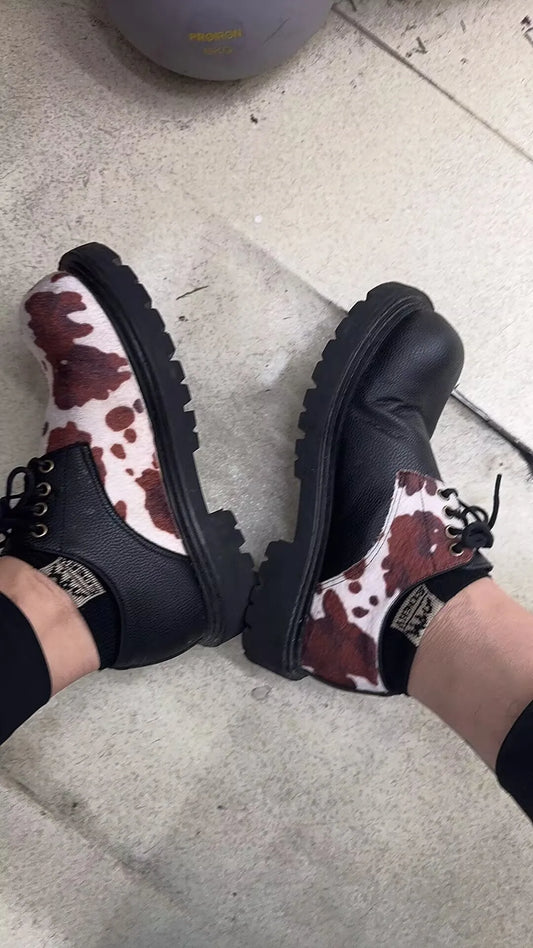 2025 Horsehair Debi Same Men and Women Milk Mandarin Ducks Small Leather Lace-up Thick Heel Platform Soft Single Casual Shoes