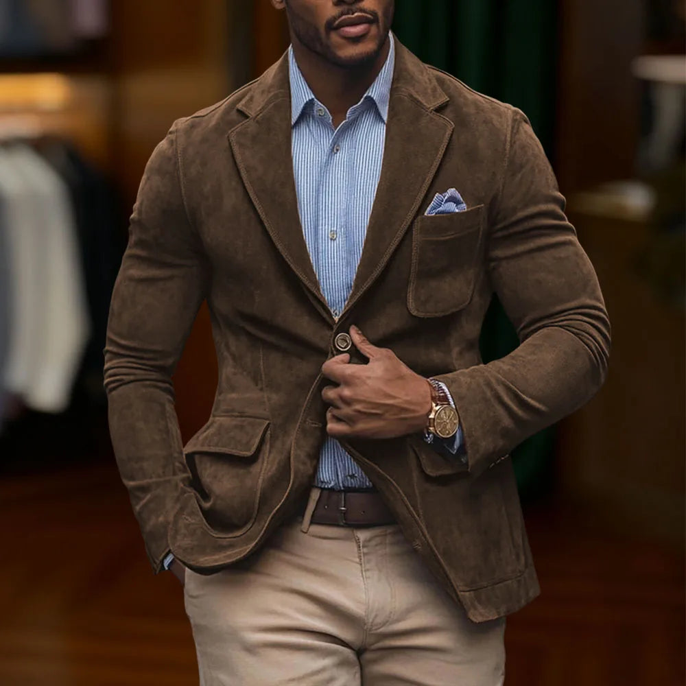 chamois leather Man Blazers Single breasted Suit Jacket Men's Outdoor Casual Sports Slim fit Coat Brown men's top