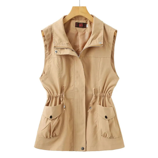 2024 Spring Autumn New Lined Vest Women Sleevele Korean Loose Middle Aged Short Casual Slim Waistcoat Coat Female Outerwear 4XL