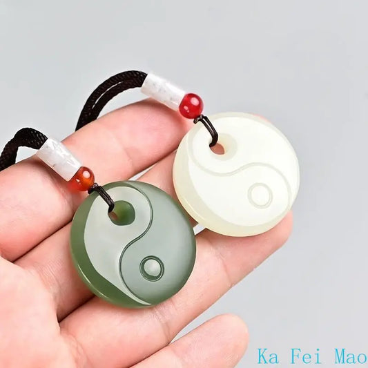 100% Natural Hotan Jade Pendant Tai Chi Bagua Heaven and Earth Pendant for Couples Necklace Pendant Fashion Feng Shui Jewelry