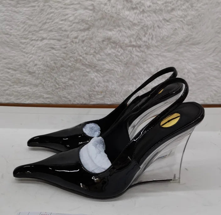 New Fashion Crystal Wedge Women Pumps Pointed Toe Shallow Mouth Slingback High Heels Luxury Fashion Party Banquet Shoes