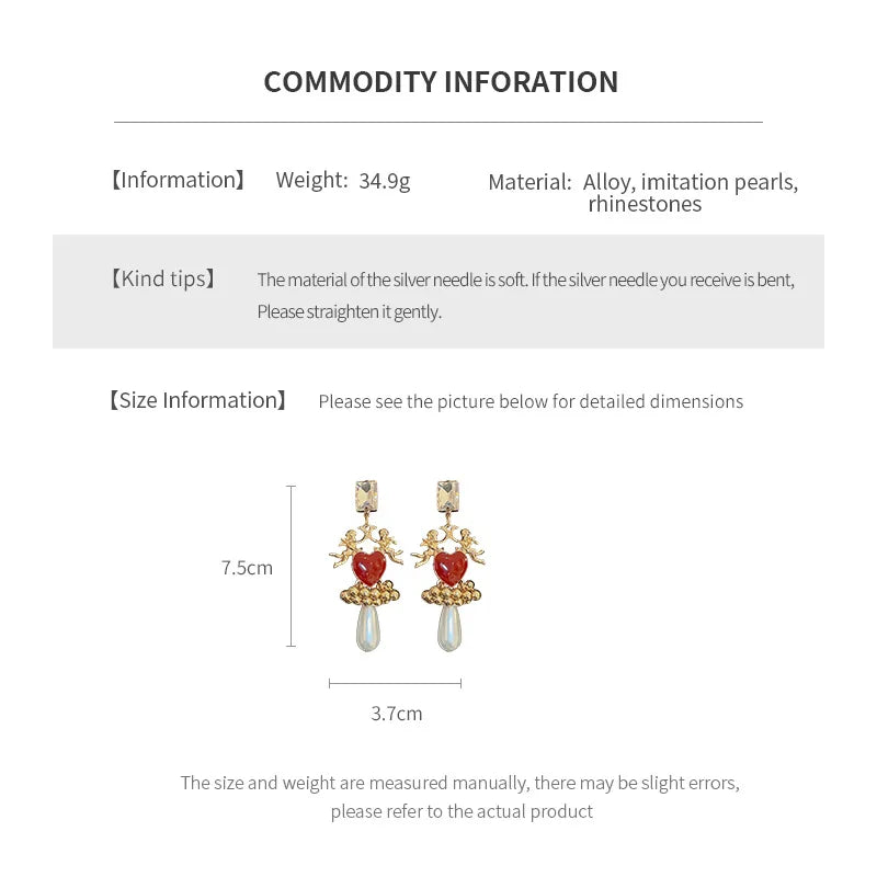Vintage Silver Needle Drop Oil Love Earrings for Women Vintage Light Luxury Beads Tassel Drop Earring Luxury Designer Jewelry
