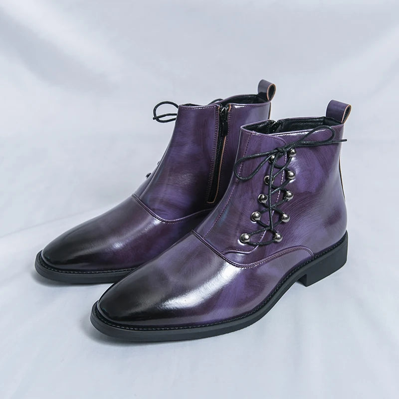 Autumn New Men's Pointed Side Zipper Comfortable High Top Boots Fashionable Brand Men Business Banquet Personalized Short Boots