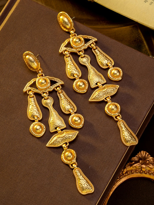 1 Pair of Vintage Design Earrings with Unique Elements, Gold Eyes and Mouth, Luxurious and Niche, Suitable for Women to Wear Daily or at Parties, Can Be Given as a Gift