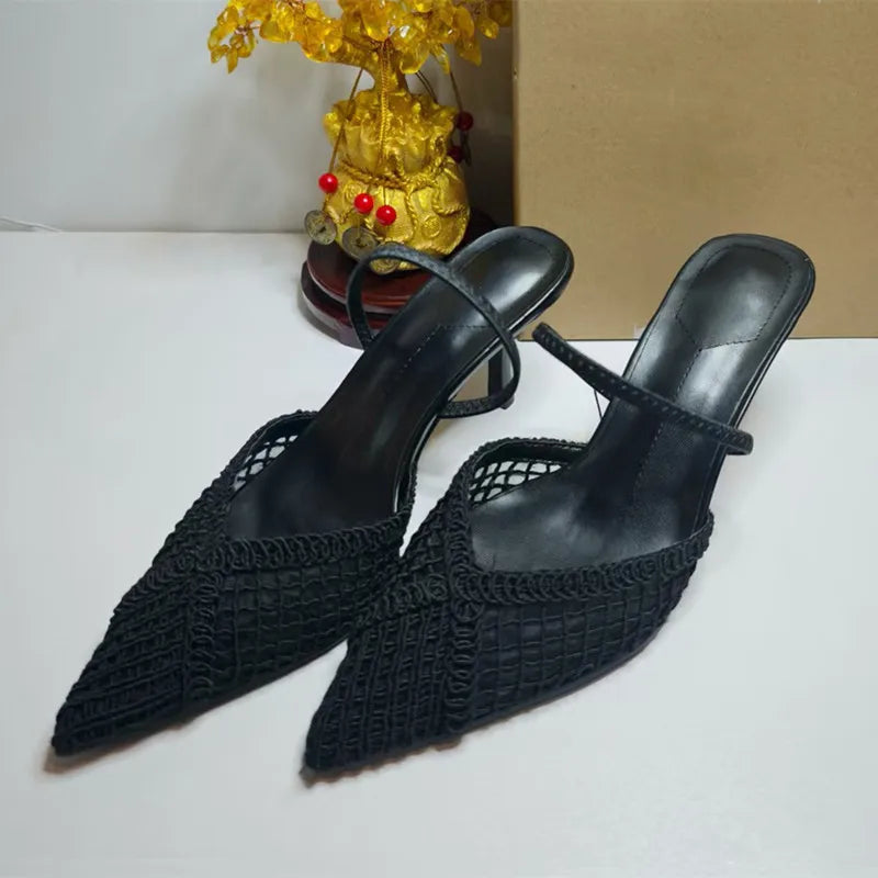 Ins style Fashion Weave Hollow out Women Pumps Summer Fashion Slingbacks Office Lady Thin High heels Elegant Party Prom Shoes