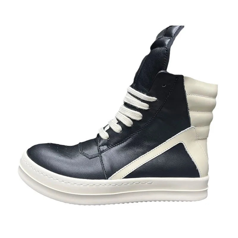 Men's Casual Shoes Genuine Leather Shoes for Women Owen Geo Black Solid Sneakers Lace-up Men's Shoes
