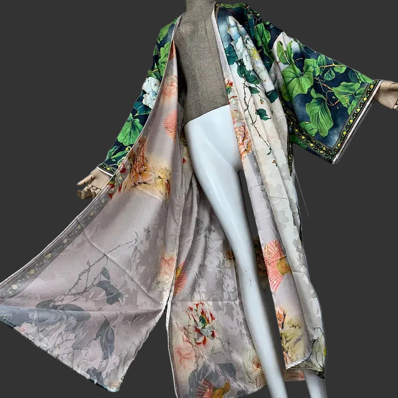 High-quality Double-sided Print abaya dubai luxury Dress Beach Wear Boho Cardigan Elegant Sexy Holiday Long Sleeve Kimono