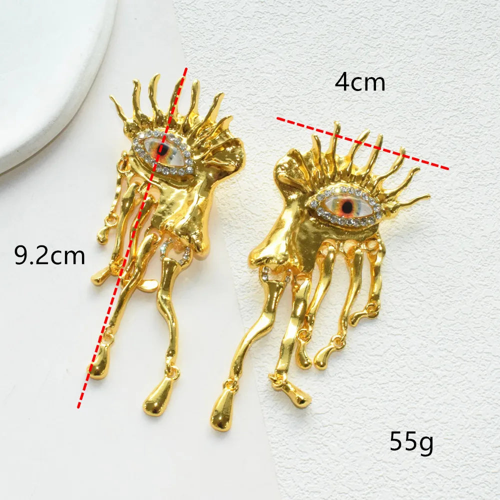 High Quality Metal Golden Plated Eyes Dangle Earrings For Women Jewelry New Arrival Fashion Exaggerated Lady Ears' Accessories