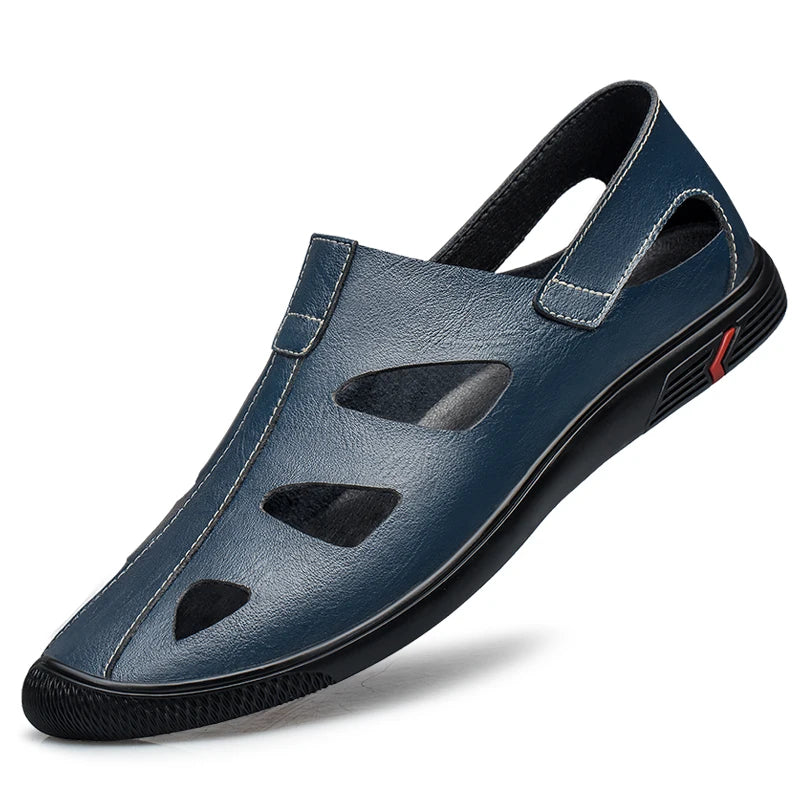 Summer Men Sandals Leisure Beach High Quality Genuine Leather Sandals Fashion Men's Hollow Out Sandals Luxury Designer Shoes