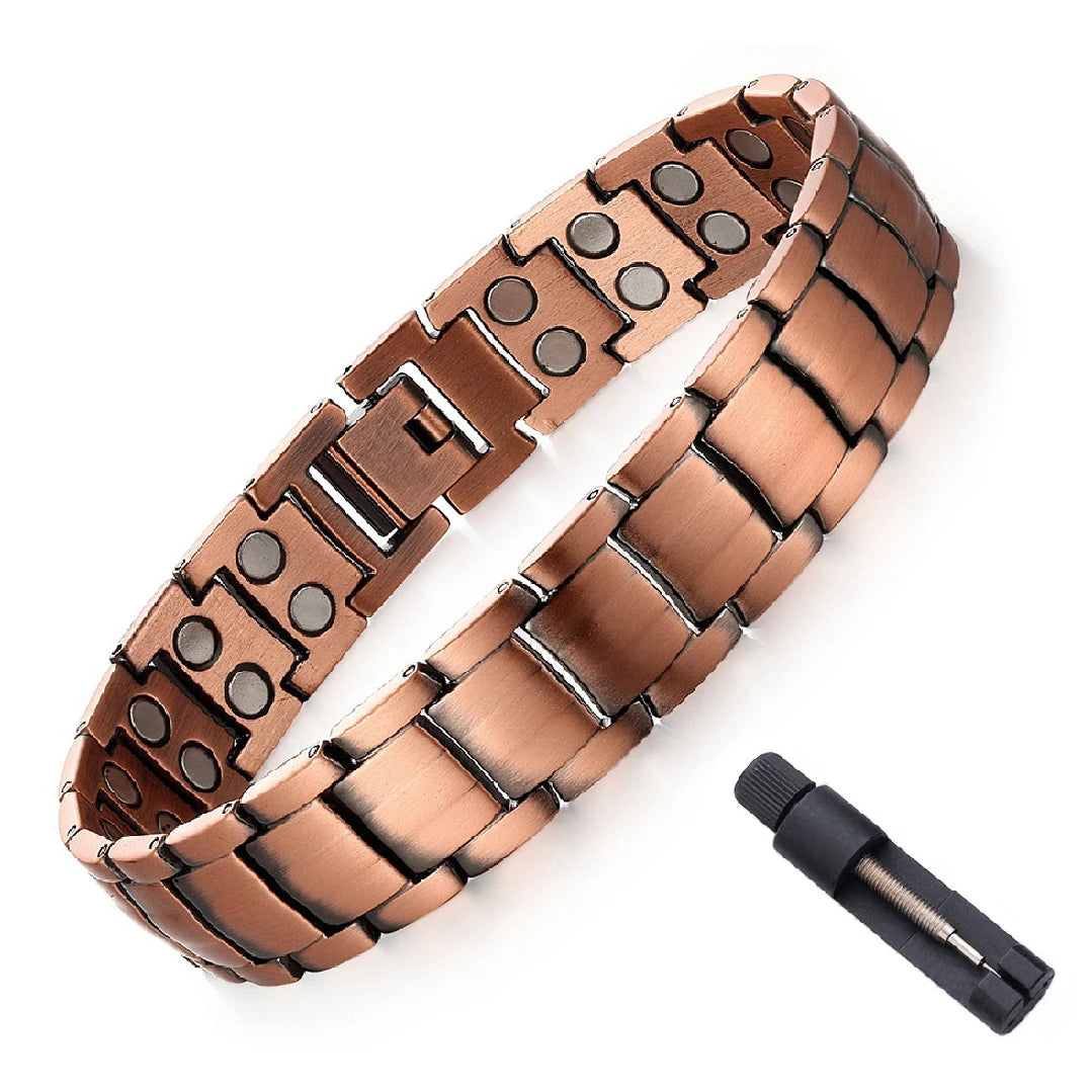 Mens Copper Magnetic Bracelets, Cross Pure Copper Bracelet with Double-Row Strength Magnets for Men Husband Dad Christmas Gifts