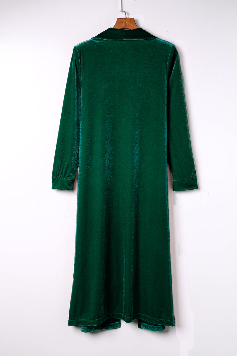 Solstice Green Velvet Elegant Pocket Open Front Long Cardigan