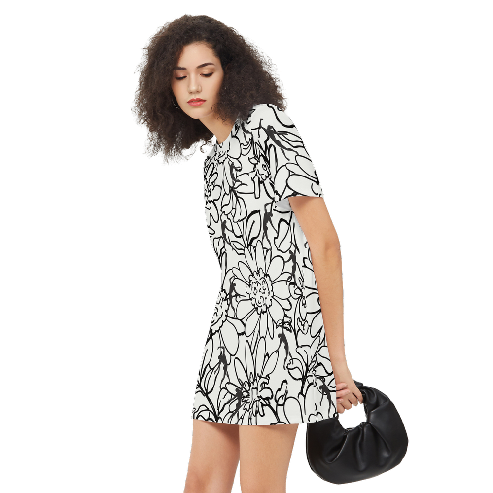 Solstice Flowers Women's Short-Sleeve T-Shirt Dress-Heavyweight 225g B
