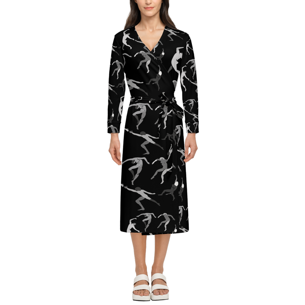 Women's ¾ Sleeve Wrap Dress-Heavy Knit