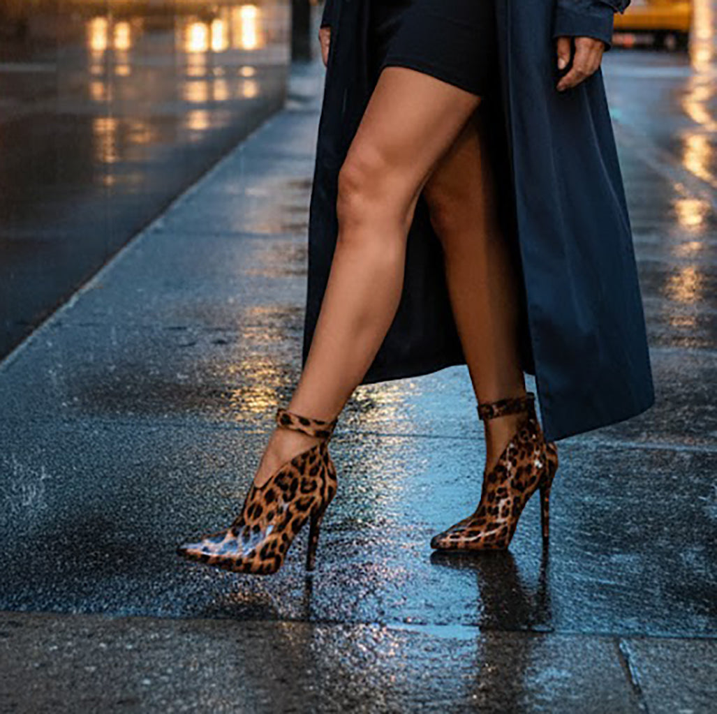 Sexy Leopard Printed Ankle Strap Zipper Women Pumps Spring Autumn Fashion Stiletto High heels Banquet Dress Shoes Zapatos Mujer