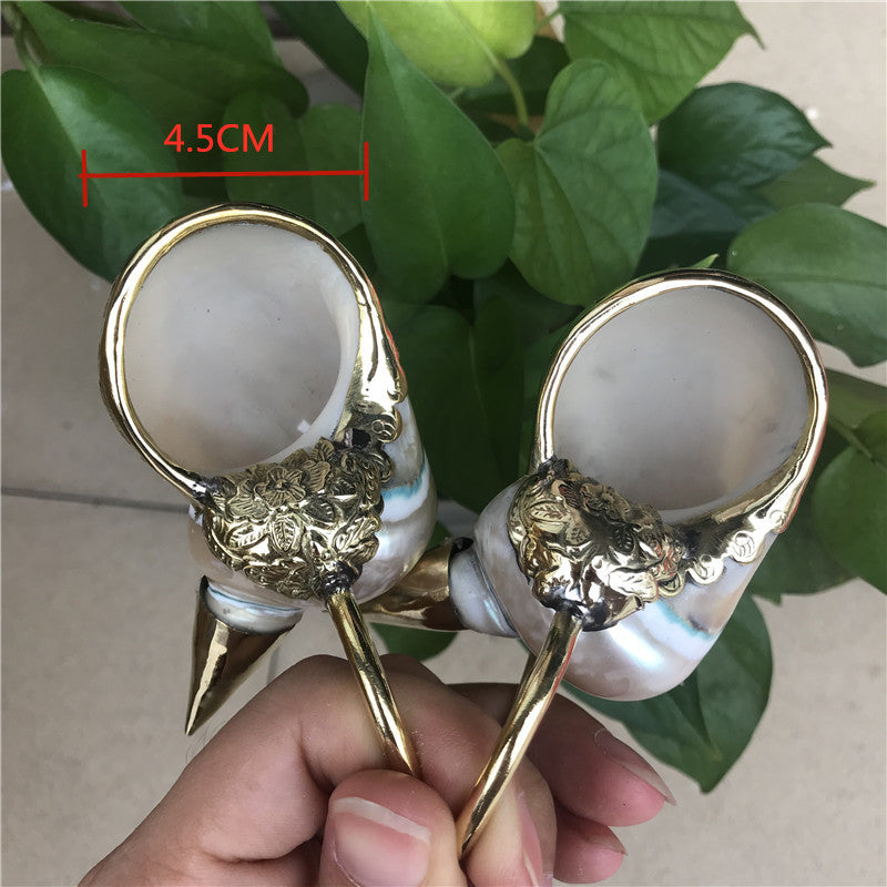 Wine Set Shell Inlaid Copper Flower HandicraftHotel Supplies Inlaid Copper Triangle Cup Moonlight Snail