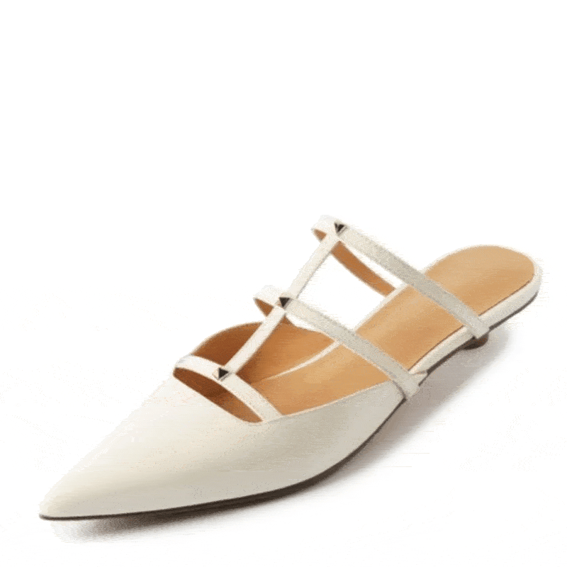 Genuine Leather Rivet Slippers Spring Summer 2026 Women Covered Toe Low Kitten Heels Mules Ladies Narrow Band Casual Slippers