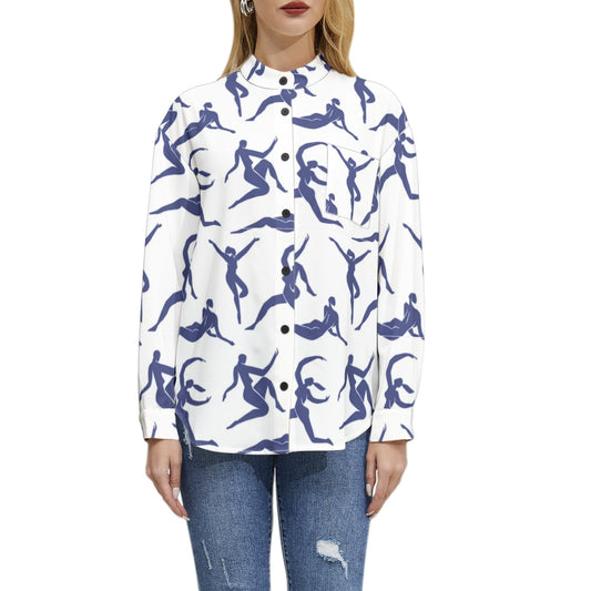 Solstice blue dancers Long Sleeve Button Up Casual Shirt Top