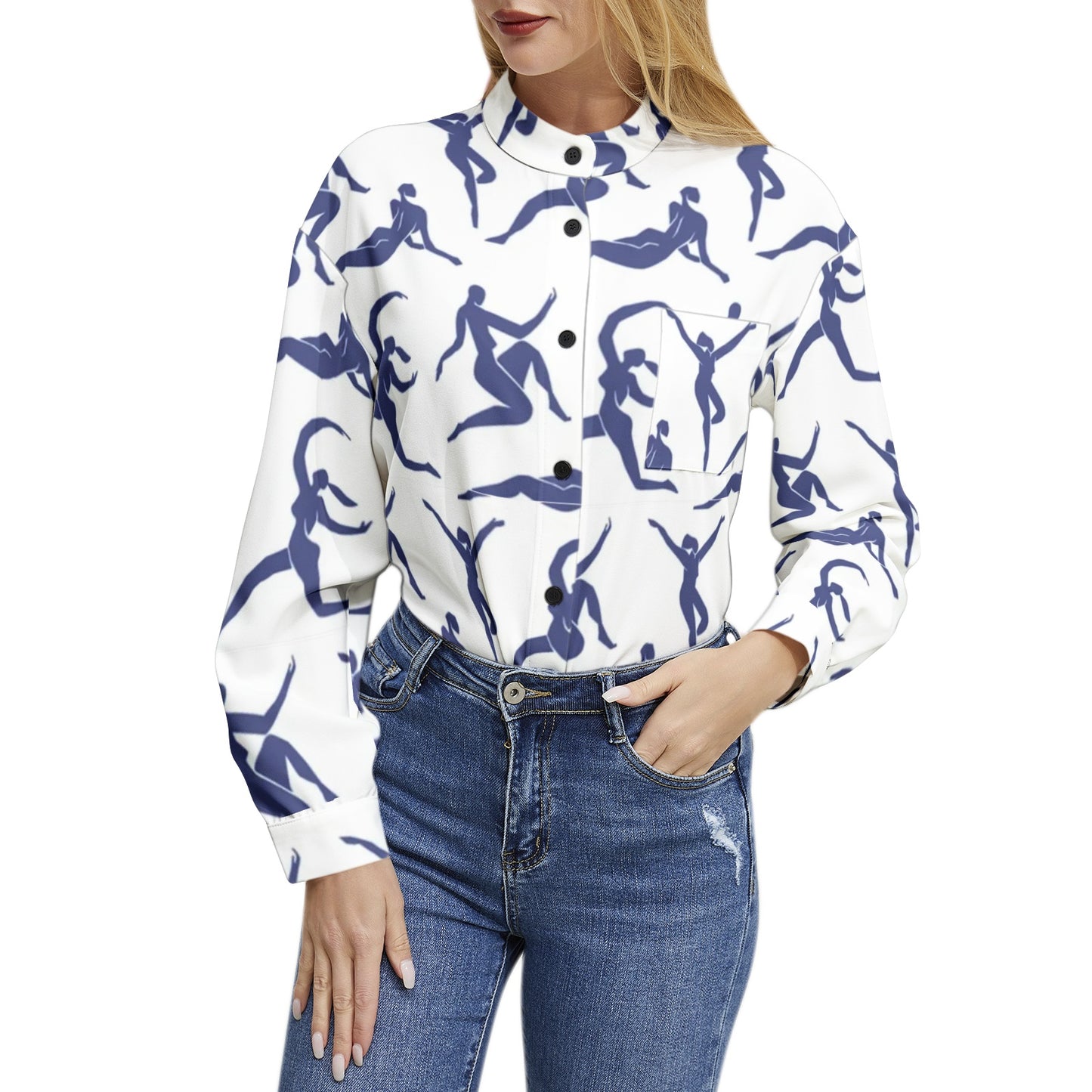 Solstice blue dancers Long Sleeve Button Up Casual Shirt Top
