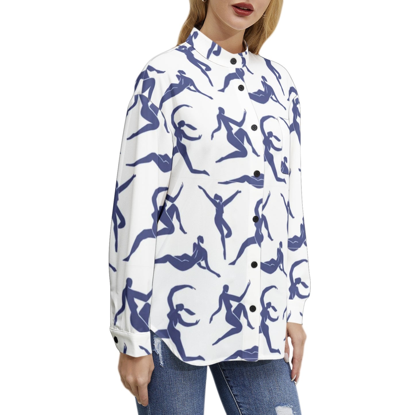 Solstice blue dancers Long Sleeve Button Up Casual Shirt Top