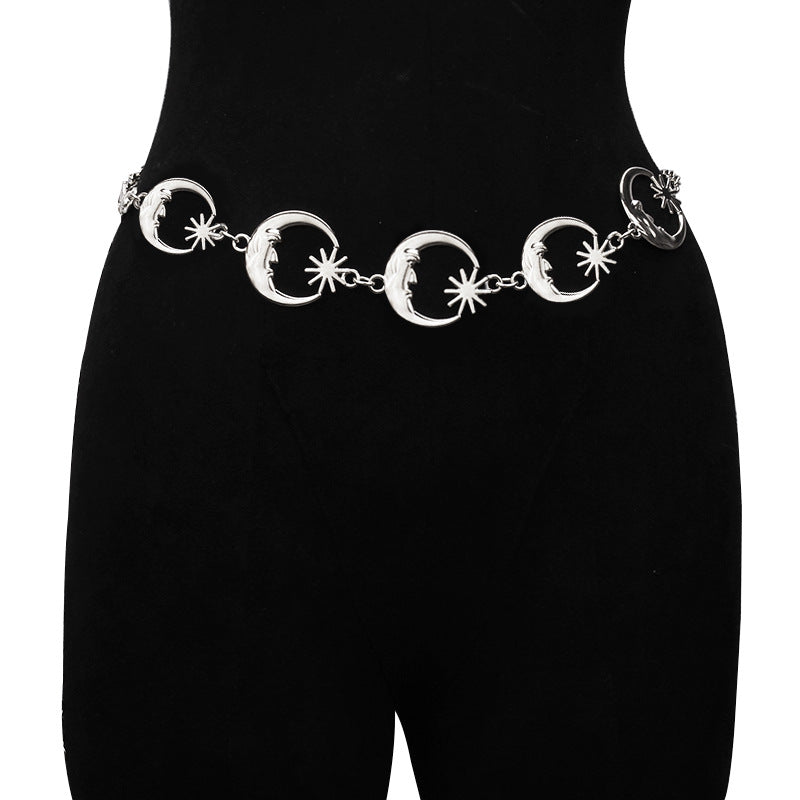 Adjustable Metal Suns/ Moons Waistband Body Chain chain belt with suns-moons