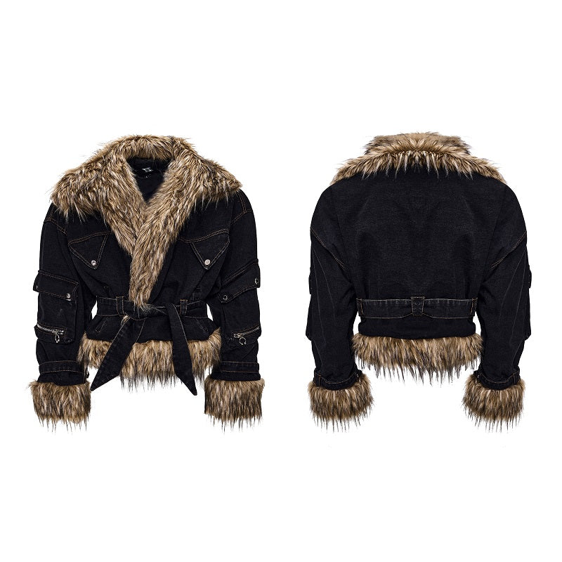 Advanced Quilted Fur Patchwork Denim Jacket