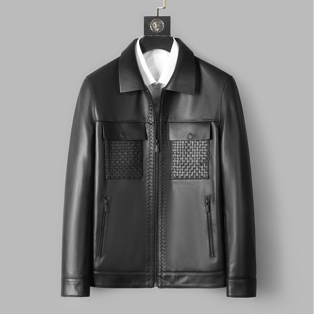 Trendy Genuine Leather Short Lapels Sheepskin Business Trends Handsome Jacket Coat
