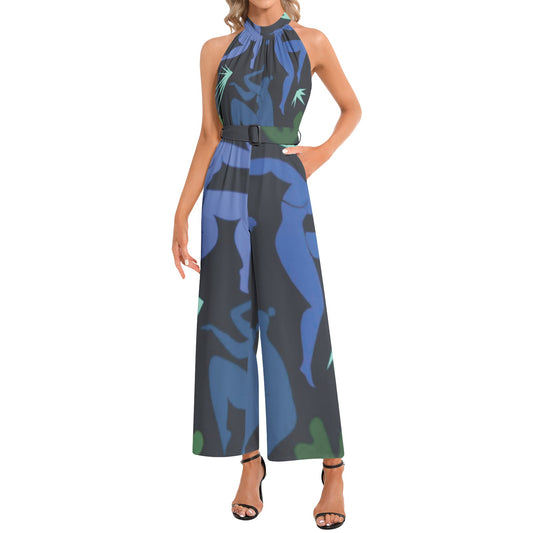 Solstice Dancers Halter Neck Buckle Belted Jumpsuit