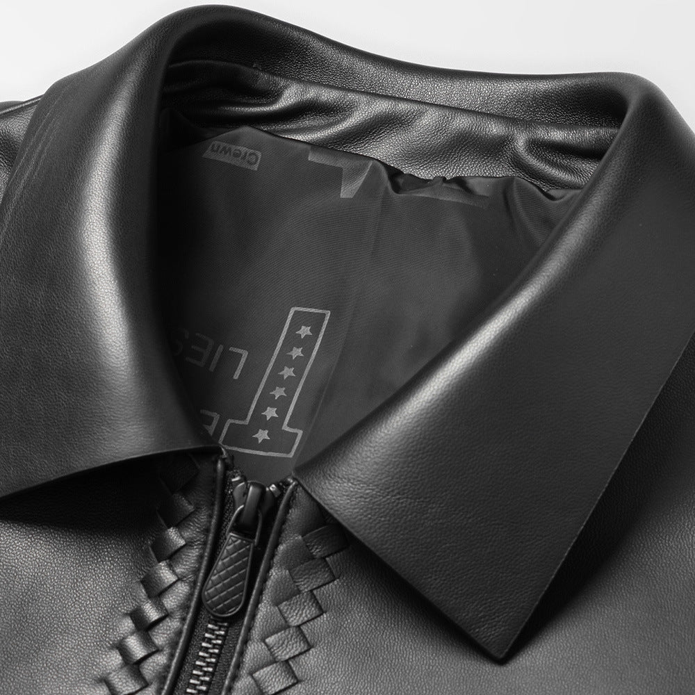 Trendy Genuine Leather Short Lapels Sheepskin Business Trends Handsome Jacket Coat