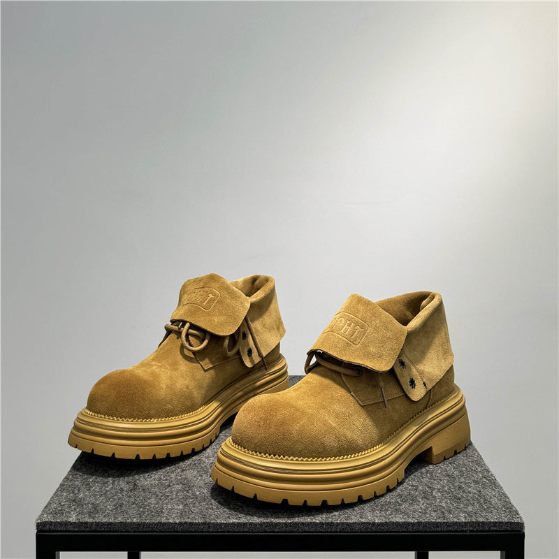 Retro Leather Distressed Worker All-match Thick-soled Two-way Boots