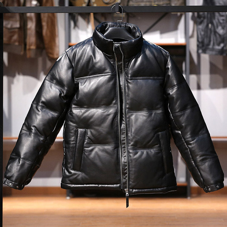 Modern Men's Stand Collar Sheepskin Down Leather Jacket