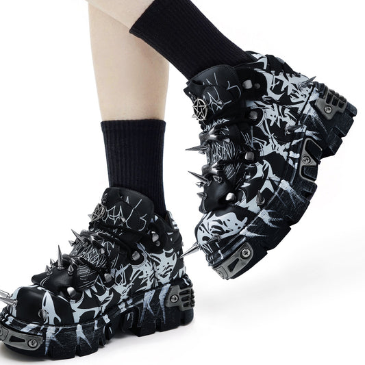 Leather Punk Dark Spikes Platform Shoes Rock Pumps