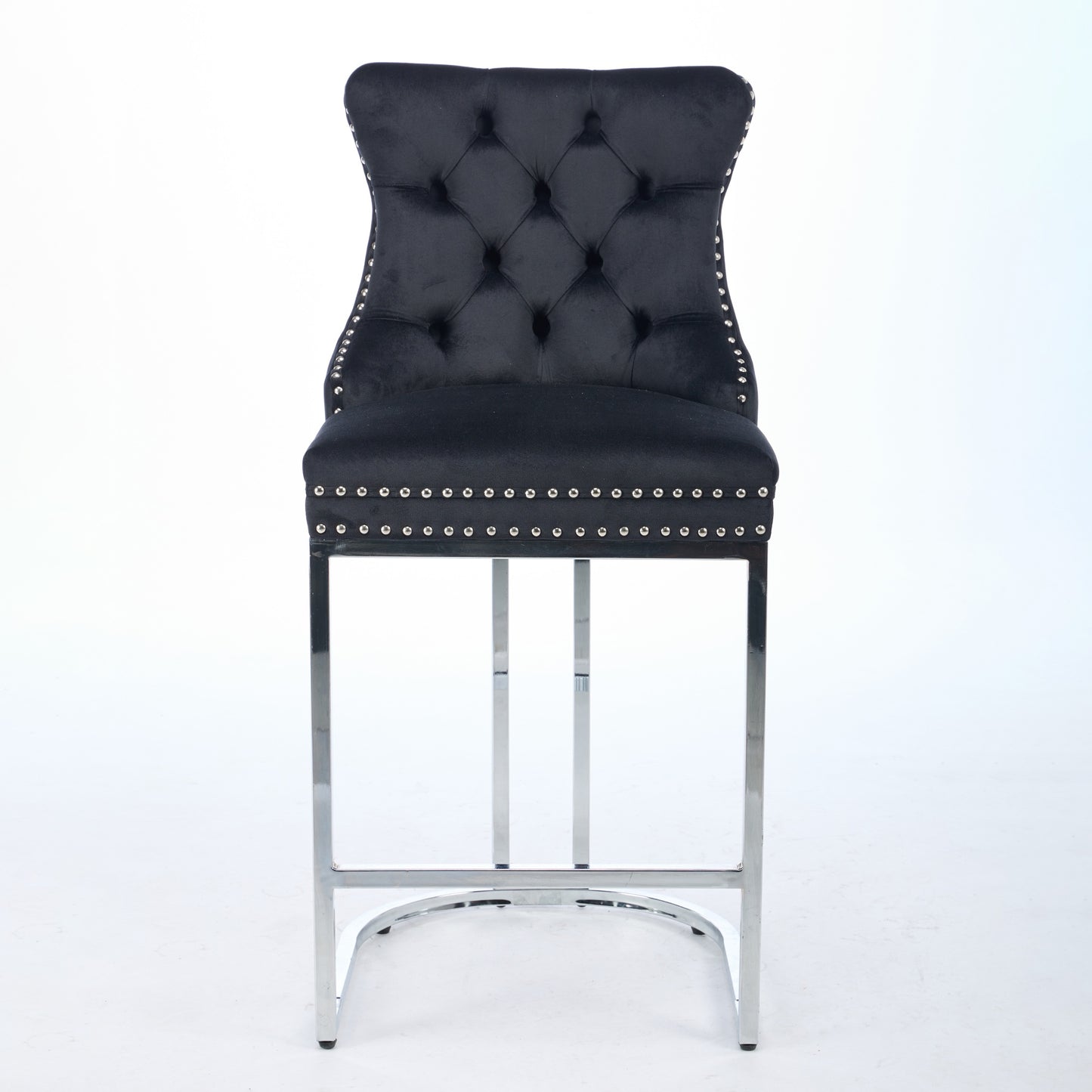 2 Pack 25 Counter Height Bar Stools Set Of 2, Modern Velvet Barstools With Button Back  Rivet Trim Upholstered Kitchen Island Chairs With Sturdy Chromed Metal Base Legs Farmhouse Bar Stools, Black,