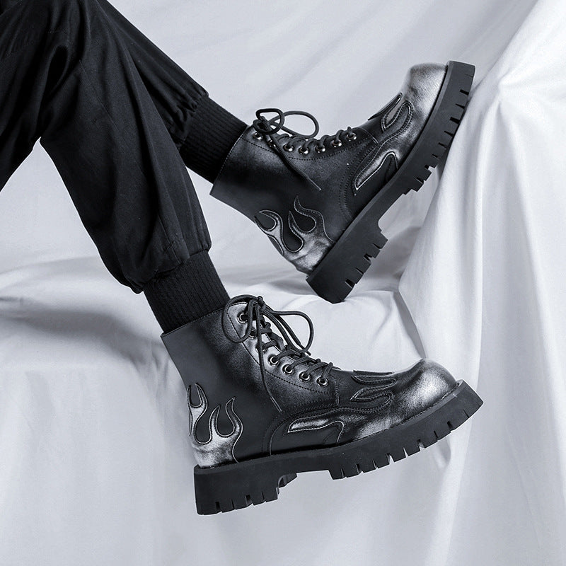 Infashion Round Head Thick Bottom Men's Low-cut Mid-heel Mid-Top Solstice Style Boots