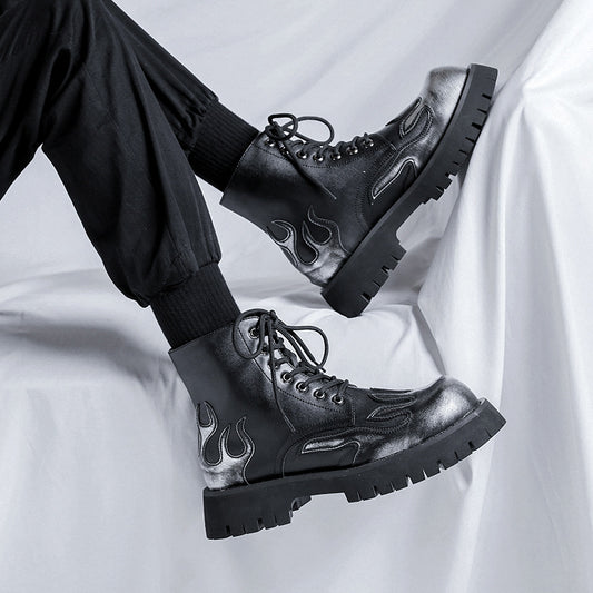 Infashion Round Head Thick Bottom Men's Low-cut Mid-heel Mid-Top Solstice Style Boots