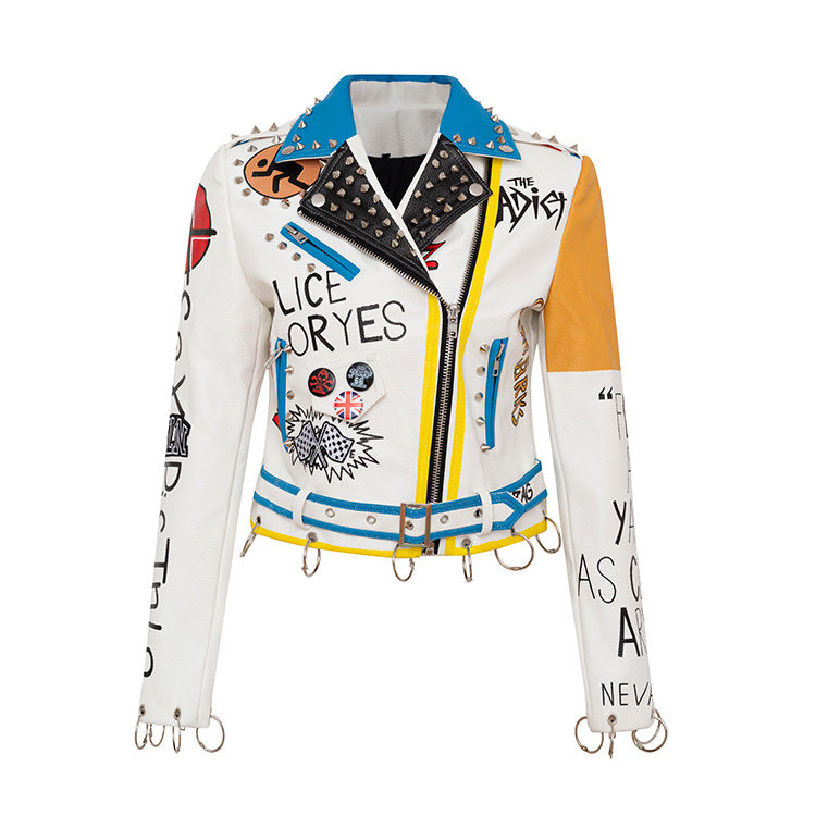 Graffiti Print Motorcycle Cool Leather Jacket